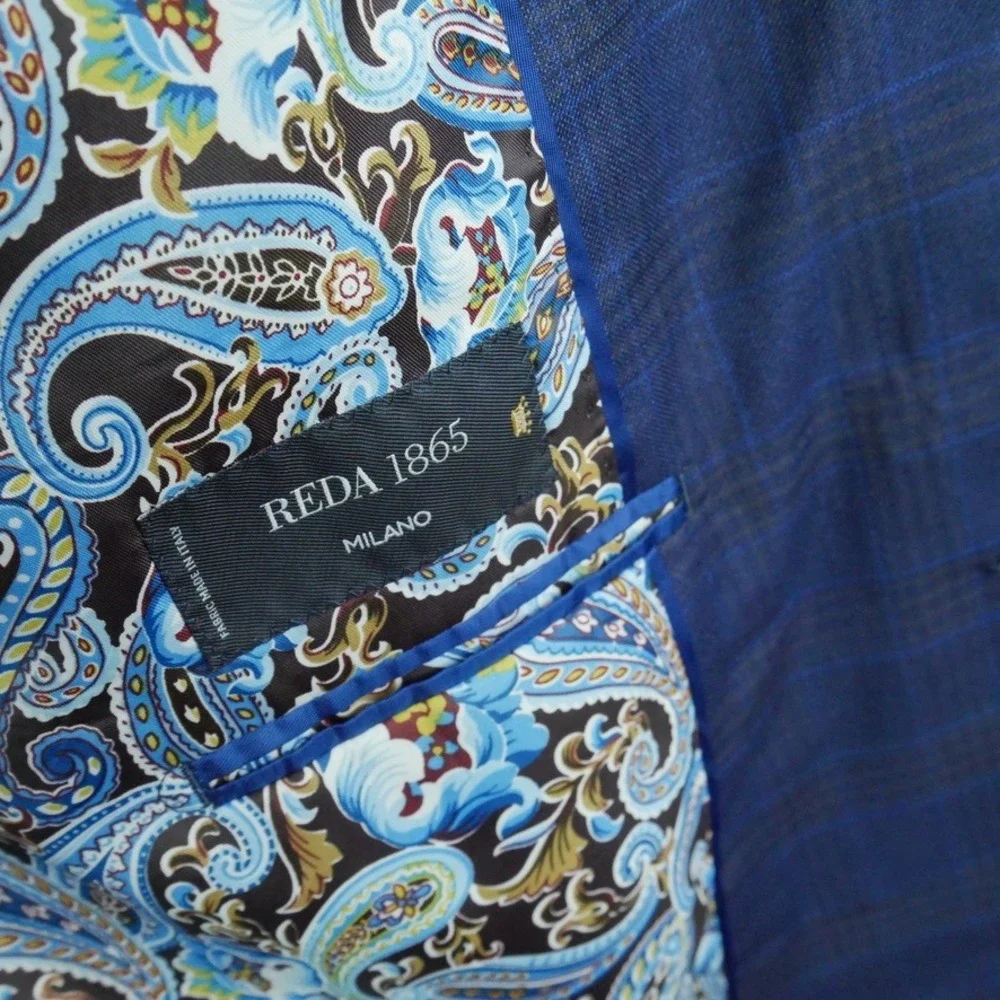 Balani Reda 1865 Milano Blue Plaid Wool Sport Coat Blazer 46L ? 49 x 32 Jacket